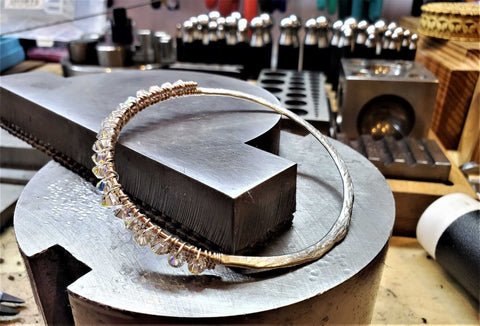 Two Metal Wire Wrapped Crystal Bangle – Sterling Silver Copper Bracelet | Handmade Montana USA Alexa Martha Designs  Bangles /Bracelets
