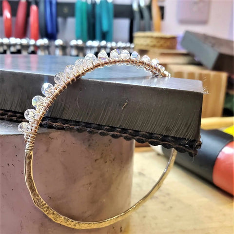 Two Metal Wire Wrapped Crystal Bangle – Sterling Silver Copper Bracelet | Handmade Montana USA Alexa Martha Designs  Bangles /Bracelets