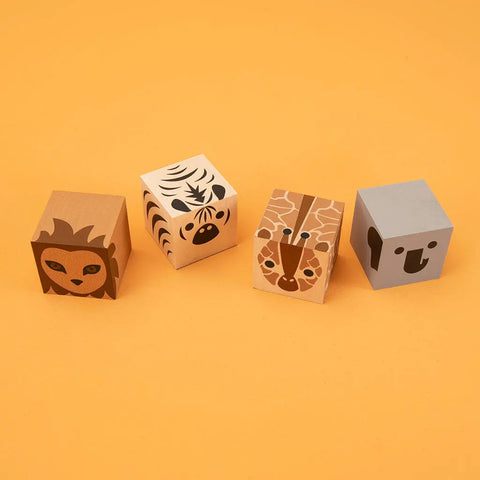 Uncle Goose 4-Piece Safari Animal Wooden Blocks Set – Eco-Friendly 1.75 Inch Cubes | Made in USA Uncle Goose  Cubelings