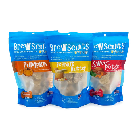 Upcycled Grain Dog Treats Variety Pack – Half Pint 4 Oz | Made in USA | All Natural Puppy Snacks Brewscuits 