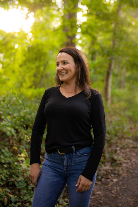 Women's Organic Merino Wool V-Neck Long Sleeve Shirt – Soft Breathable Layer | Manufactured in USA Ramblers Way  Womens Tops