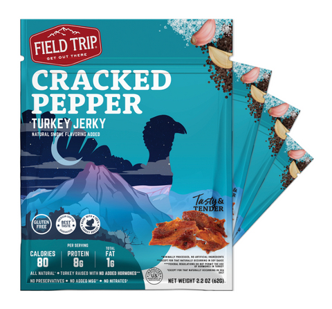 Field Trip Cracked Pepper Turkey Jerky 2.2oz 4-Pack – Protein Snack | Made in USA Field Trip 