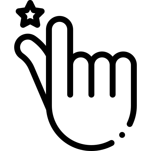 Black hand gesture symbol with a star on a white background