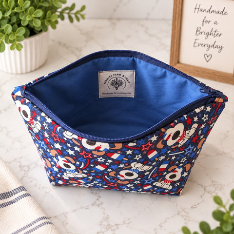 Star Spangled Puppy Makeup Bag Set – Durable Cotton Cosmetic Pouches in Small, Medium, Large | Handmade in USA Frances Farm & Craft  Cosmetic bags