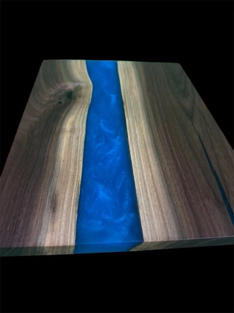 Walnut and Blue Epoxy Serving Tray – 12x16 Inch Custom Wood Tray | Made in USA B. James Design & Woodwork 