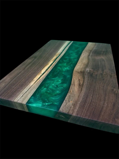 Emerald Green Epoxy Walnut Serving Board – 17.5 Inch x 12 Inch Kitchen Tray | Custom Wood Serving Platter | Made in USA B. James Design & Woodwork 