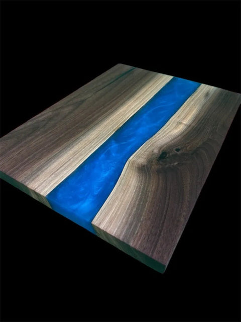 Walnut and Blue Epoxy Serving Tray – 12x16 Inch Custom Wood Tray | Made in USA B. James Design & Woodwork 