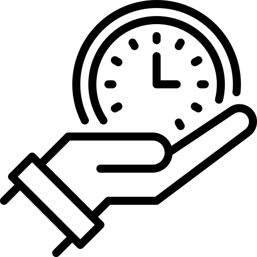 Line drawing of a hand holding a clock